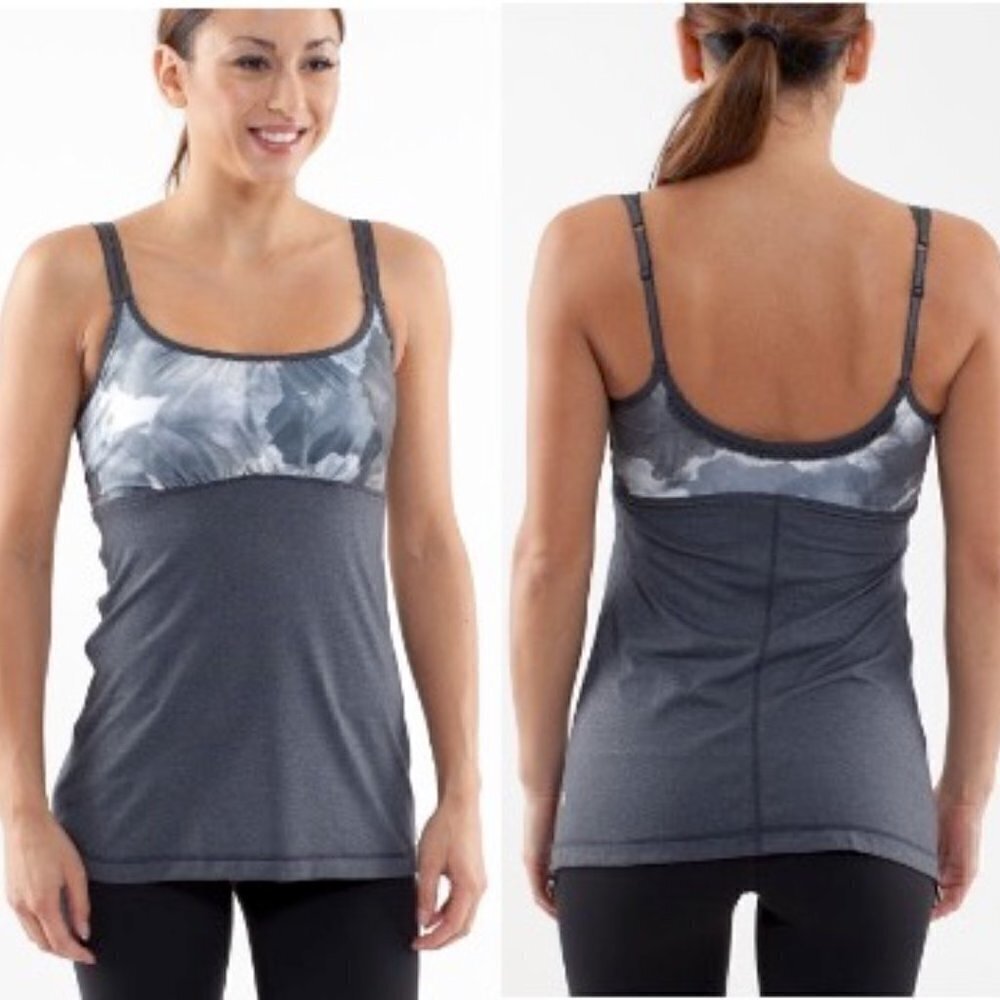 LULULEMON lulu Hot 'N Sweaty Tank Coal Grey/White Silver bra sz 6